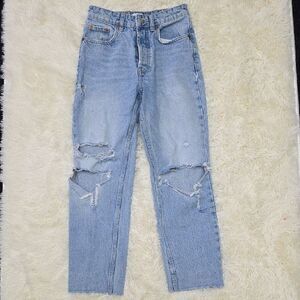Zara Light Blue Boyfriend Jeans with Distressed Details